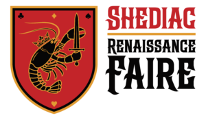 The logo for the Shediac Renaissance Faire is a shield featuring a lobster-king carrying a sword, in red, black and gold.